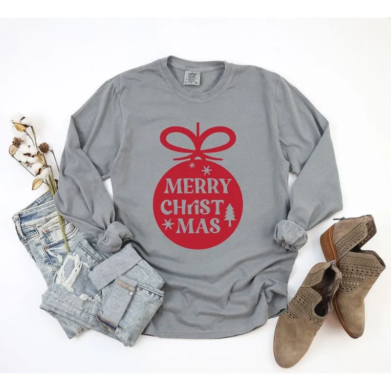 Merry Christmas Ornament Garment Dyed Long Sleeve sold by Zulily