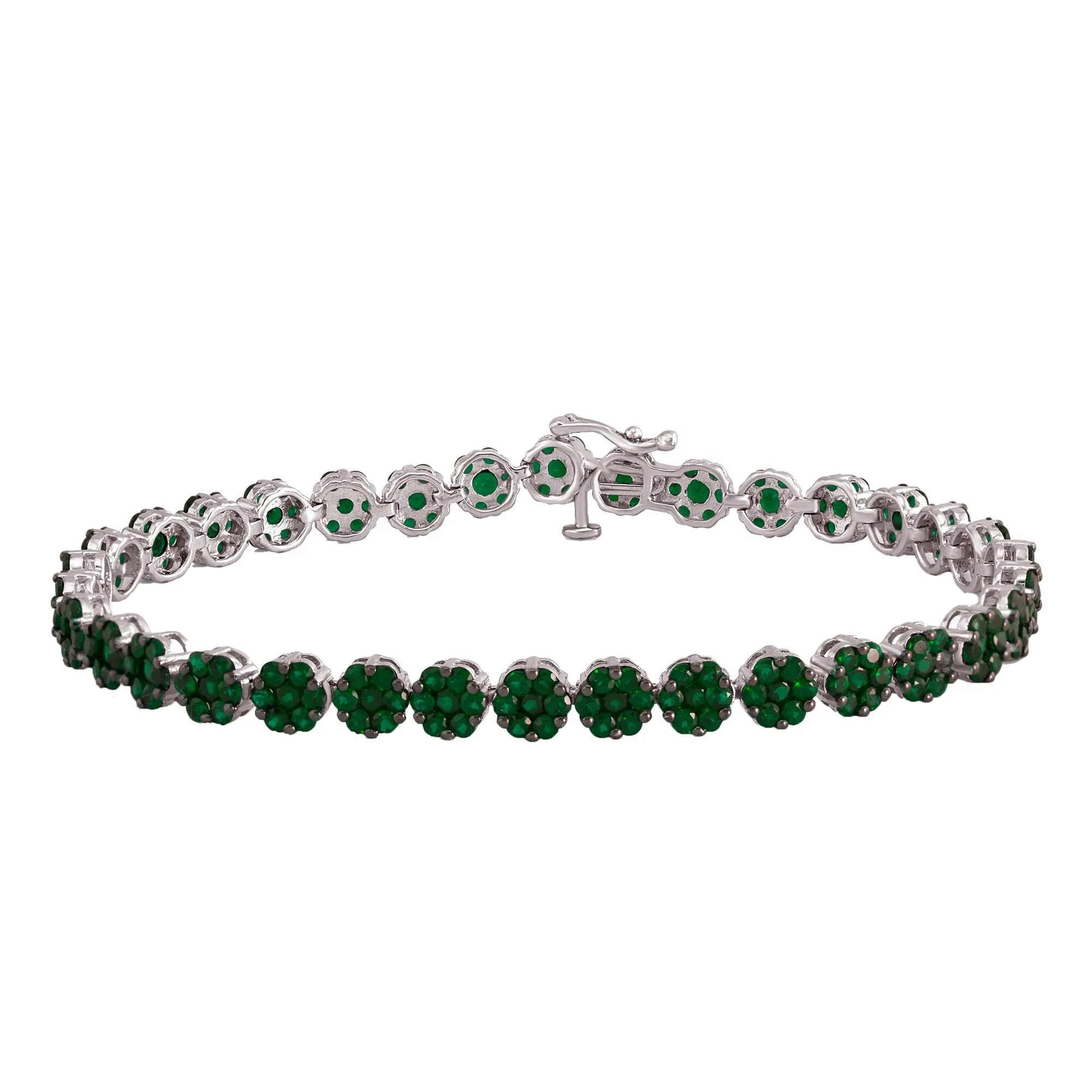 Sterling Silver 7.40 CT Emerald Flower Line Bracelet 7.25" sold by Zulily