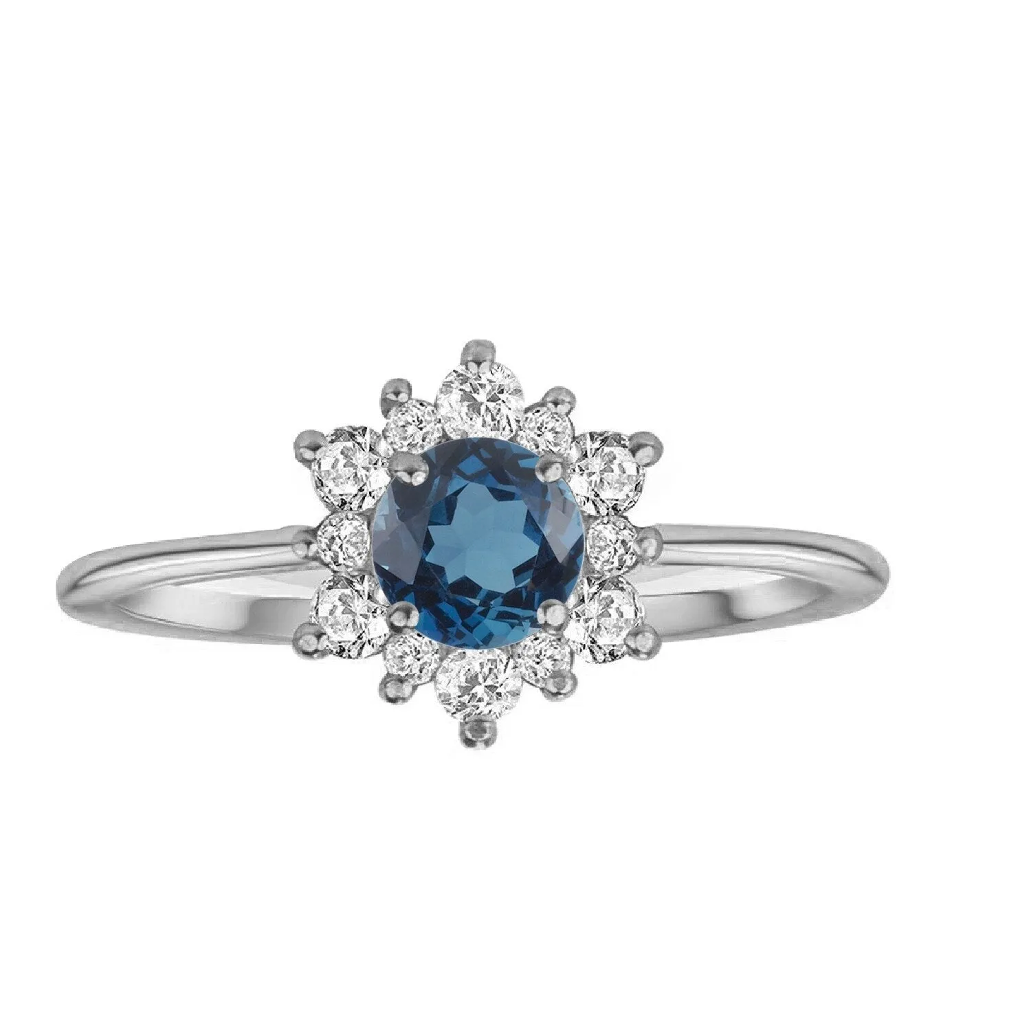 V3 Jewelry 925 Sterling Silver with Round Shape Natural London Blue Topaz and White Topaz Flower Ring for Women sold by Zulily