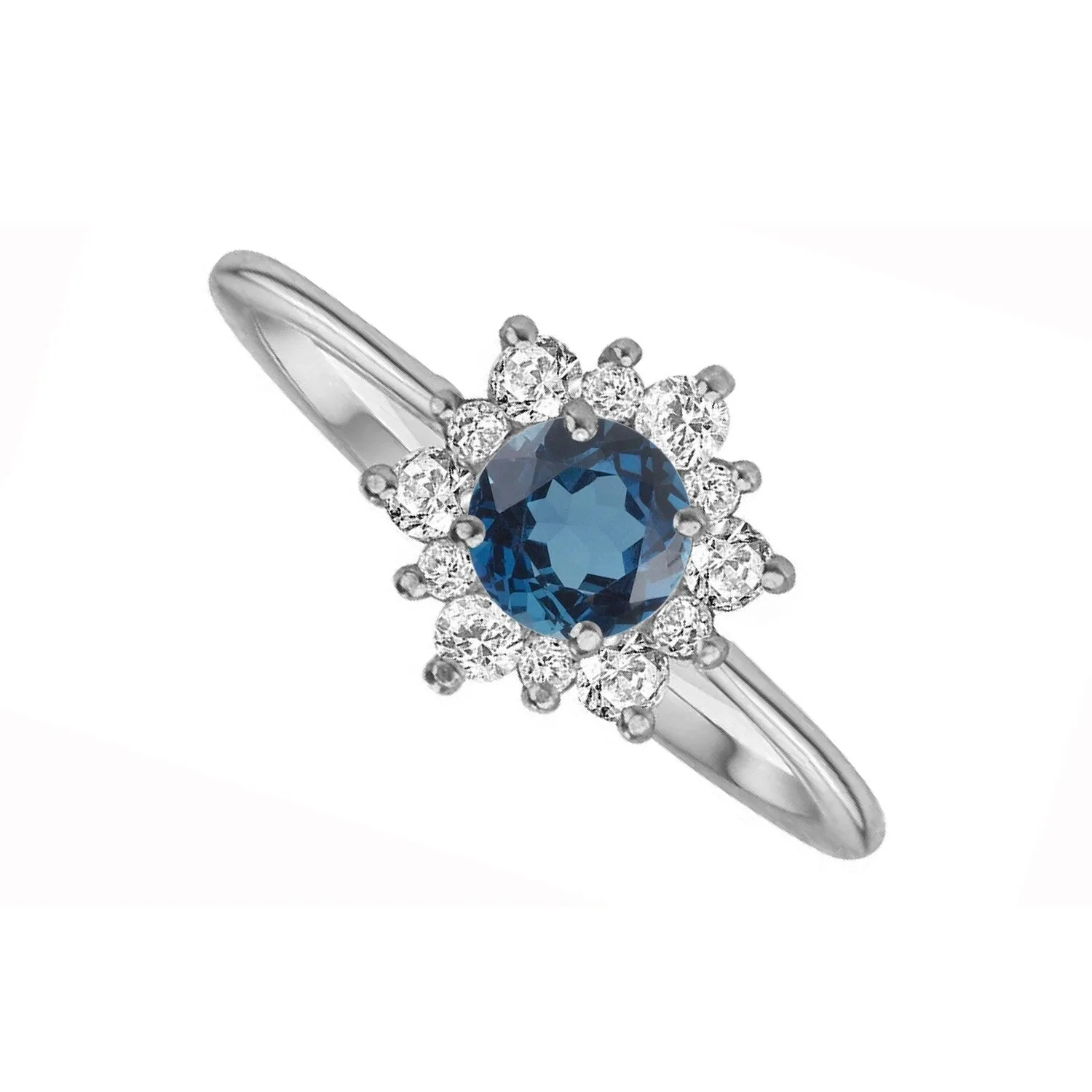 V3 Jewelry 925 Sterling Silver with Round Shape Natural London Blue Topaz and White Topaz Flower Ring for Women sold by Zulily product image thumbnail 2