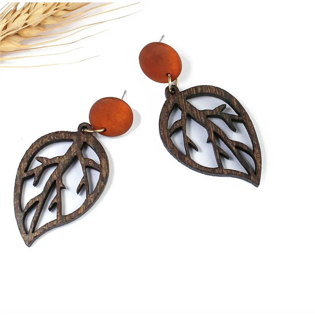 Brown Wooden Leaf Cutout Earrings sold by Zulily