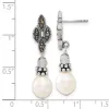 Curata 925 Sterling Silver Dangle Artisan Oxidized Glass Bead With Freshwater Cultured Pearl Post Drop Earrings - 36x10m sold by Zulily