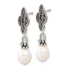 Curata 925 Sterling Silver Dangle Artisan Oxidized Glass Bead With Freshwater Cultured Pearl Post Drop Earrings - 36x10m sold by Zulily
