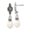 Curata 925 Sterling Silver Dangle Artisan Oxidized Glass Bead With Freshwater Cultured Pearl Post Drop Earrings - 36x10m sold by Zulily