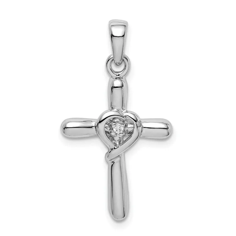Curata 925 Sterling Silver 18" Polished White Cubic Zirconia Heart Cross Pendant Necklace - 30x17mm sold by Zulily