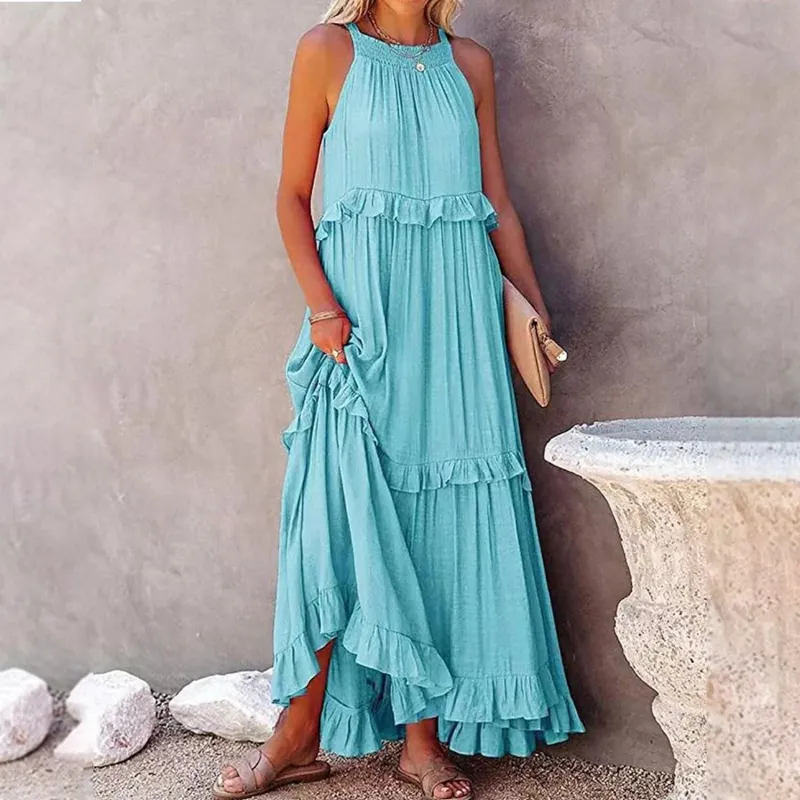 Blue Ruffle-Accent Maxi Dress sold by Zulily