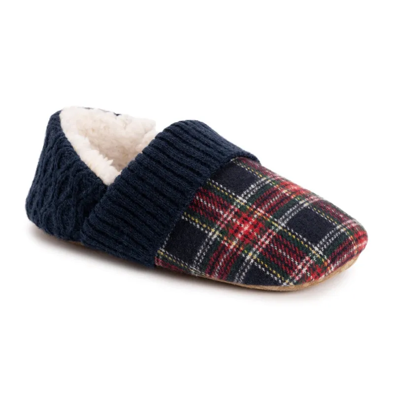 Women's Flannel Plaid Slipper with Berber heel made by Muk Luks