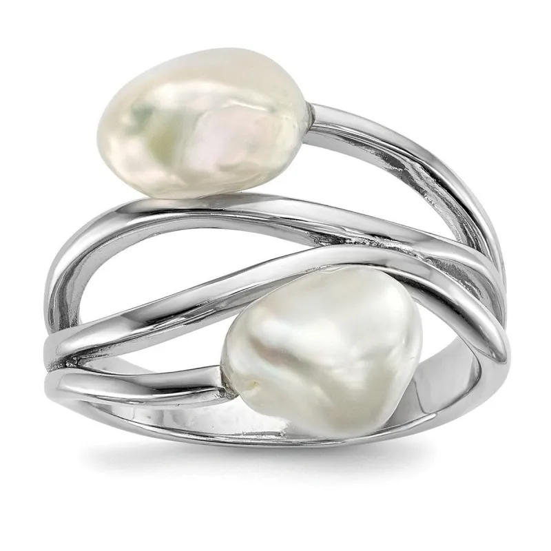 Curata 925 Sterling Silver Rhod Plated 7-8mm White Baroque Freshwater Cultured Pearl Ring sold by Zulily