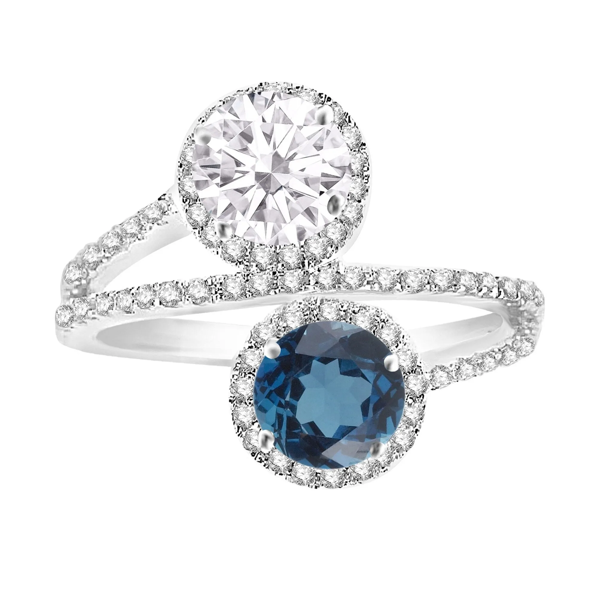 V3 Jewelry Sterling Silver London Blue Topaz, Moissanite and White Topaz Bypass Ring sold by Zulily product image thumbnail 2