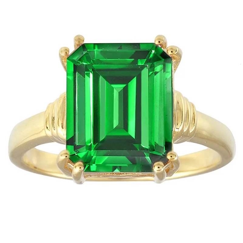 Gold Over Sterling Silver with Emerald Cut Green Emerald Solitaire Ring sold by Zulily