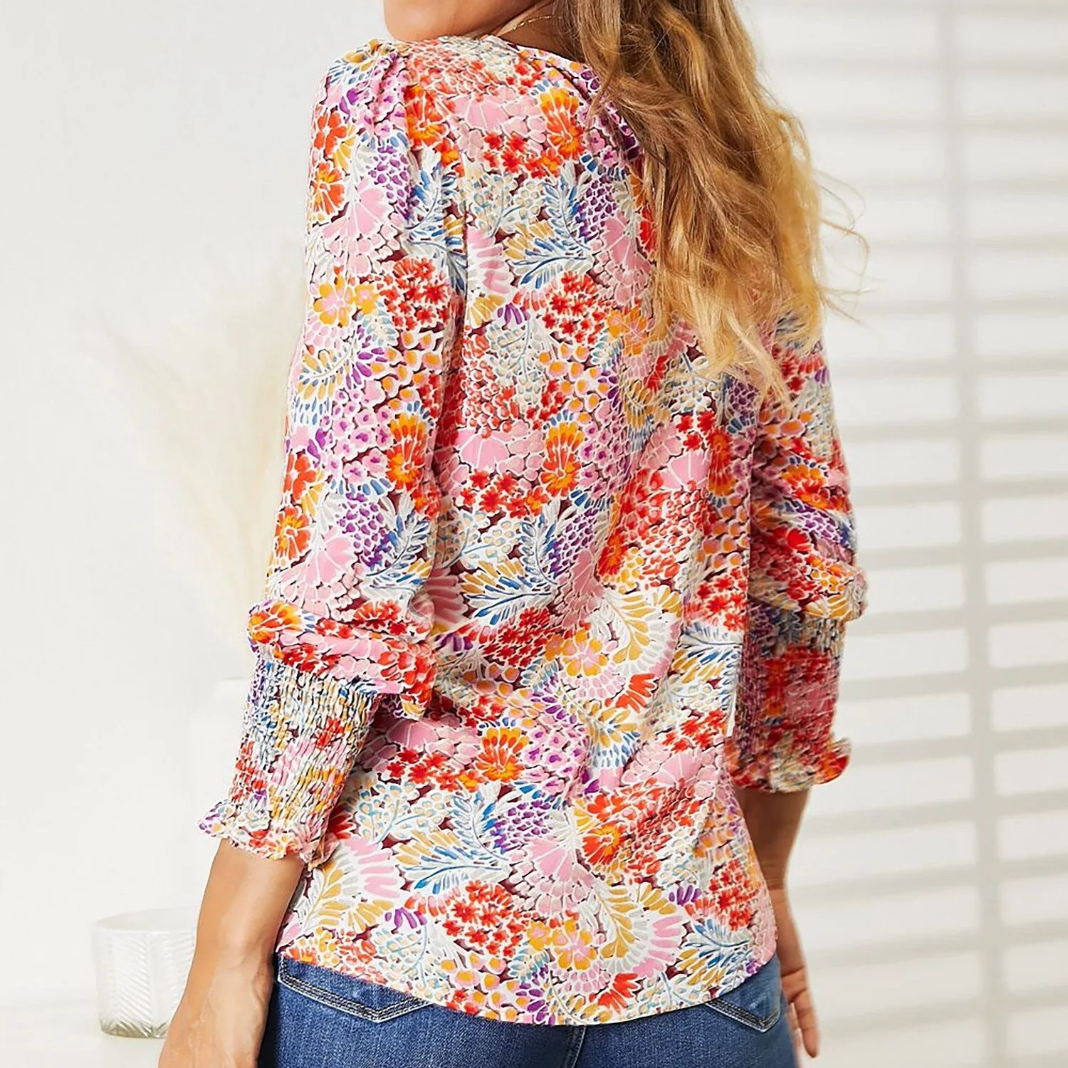 Multi Color Floral Print Long Puff Sleeve Blouse sold by Zulily product image thumbnail 2