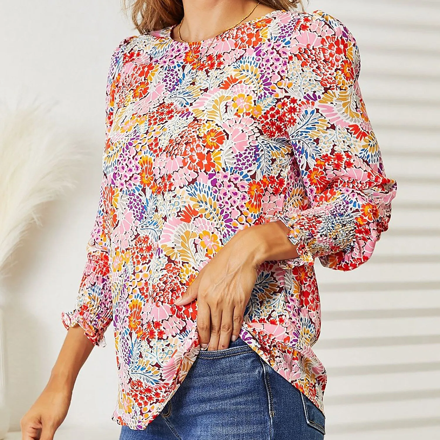 Multi Color Floral Print Long Puff Sleeve Blouse sold by Zulily product image thumbnail 3
