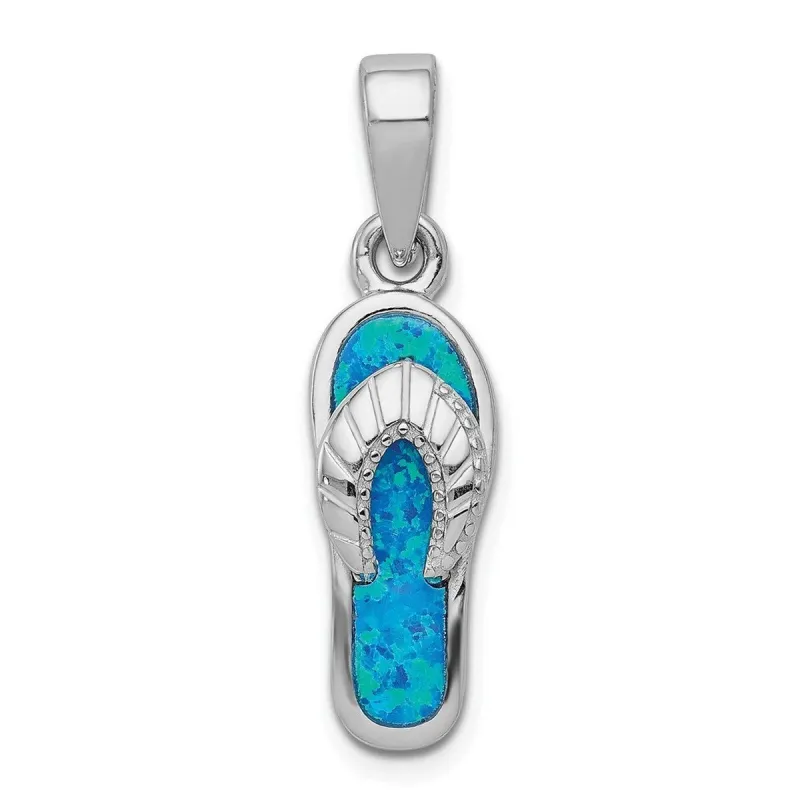 Curata 925 Sterling Silver Simulated Blue Inlay Simulated Opal Sandal Pendant Necklace 28.75x8mm sold by Zulily