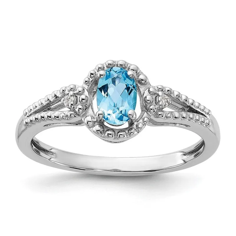 Curata 925 Sterling Silver Polished Light Swiss Blue Topaz and Diamond Ring sold by Zulily