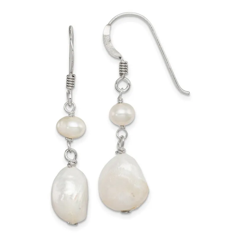 Curata 925 Sterling Silver Dangle Shepherd hook White Freshwater Cultured Pearl Earrings - 40x10mm sold by Zulily