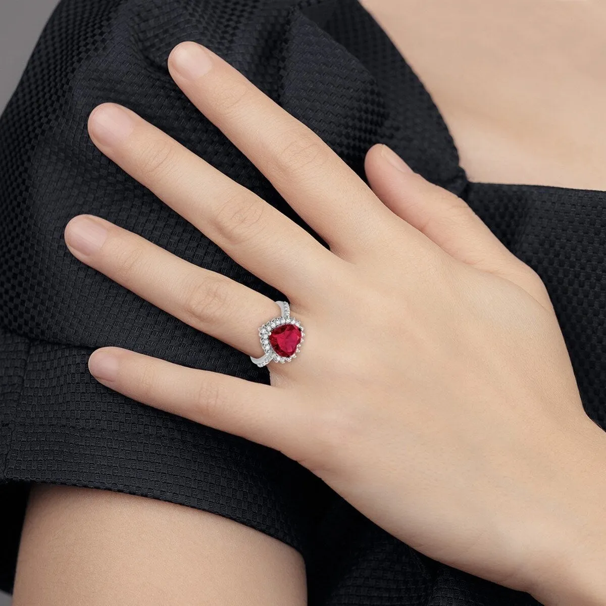 Curata 925 Sterling Silver Faceted 100 facet Simulated Ruby and Cubic Zirconia Heart Ring 14.75mm sold by Zulily product image thumbnail 2