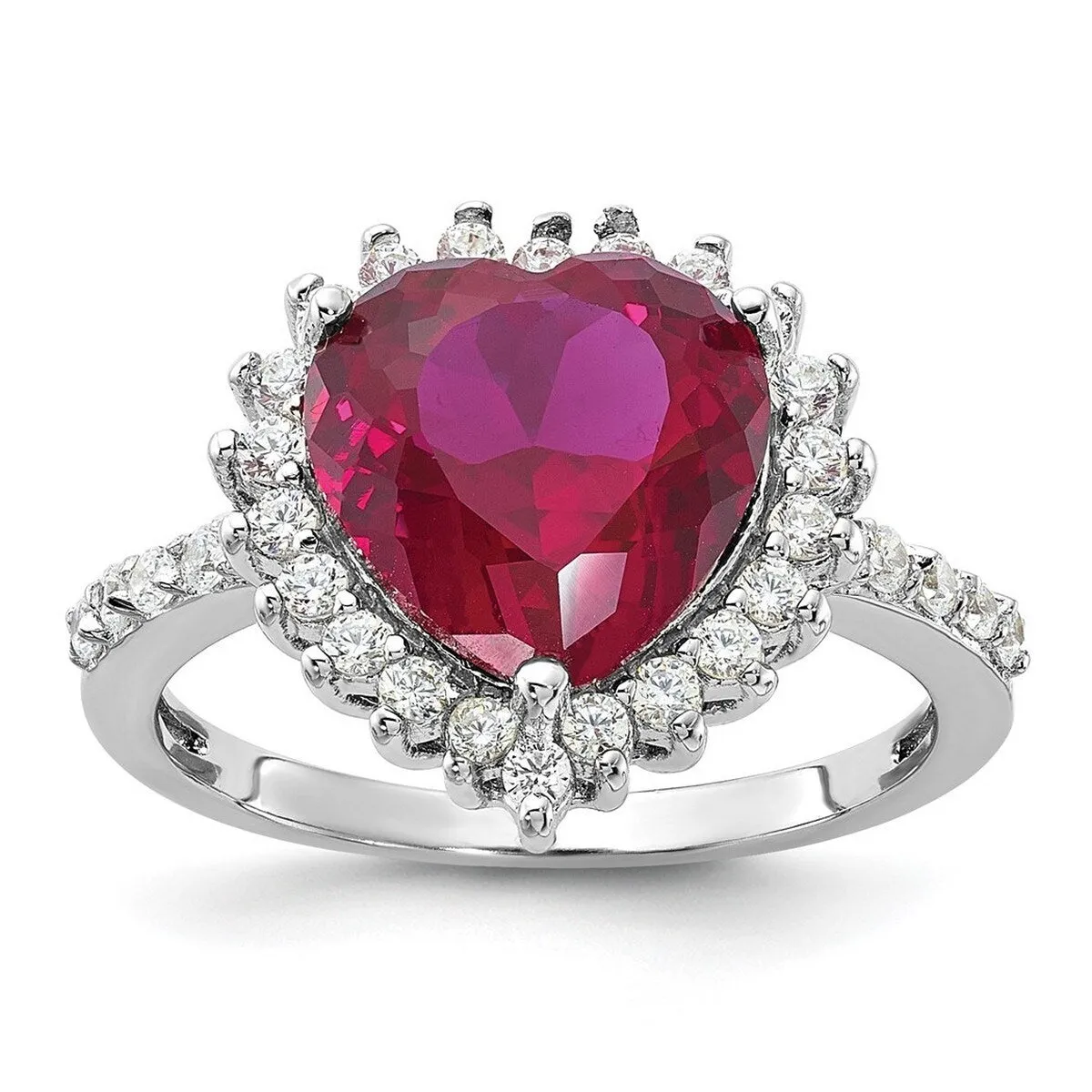Curata 925 Sterling Silver Faceted 100 facet Simulated Ruby and Cubic Zirconia Heart Ring 14.75mm sold by Zulily