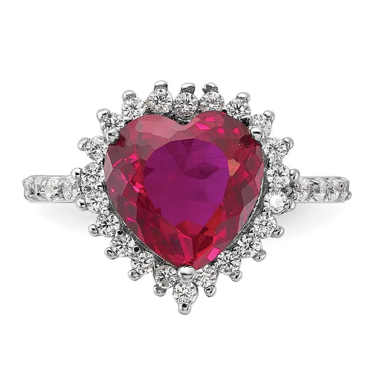 Curata 925 Sterling Silver Faceted 100 facet Simulated Ruby and Cubic Zirconia Heart Ring 14.75mm sold by Zulily product image thumbnail 5