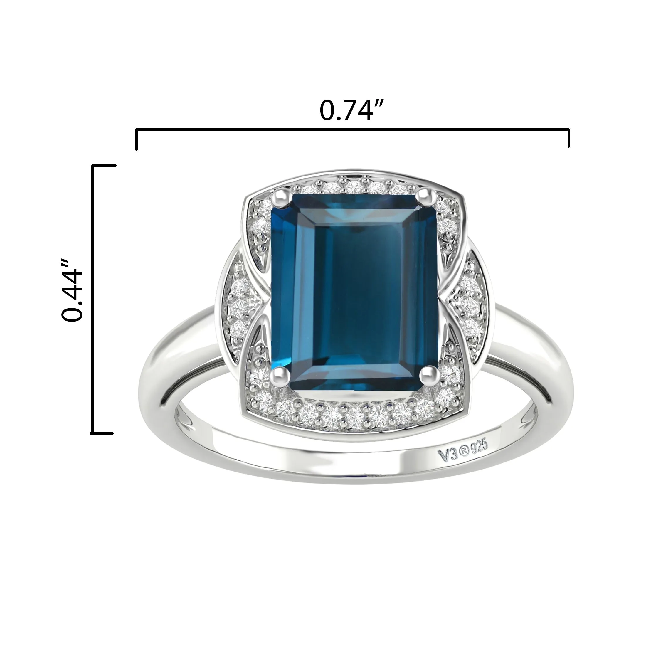 V3 Jewelry 925 Sterling Silver with Natural London Blue Topaz and White Topaz Halo Ring sold by Zulily product image thumbnail 4