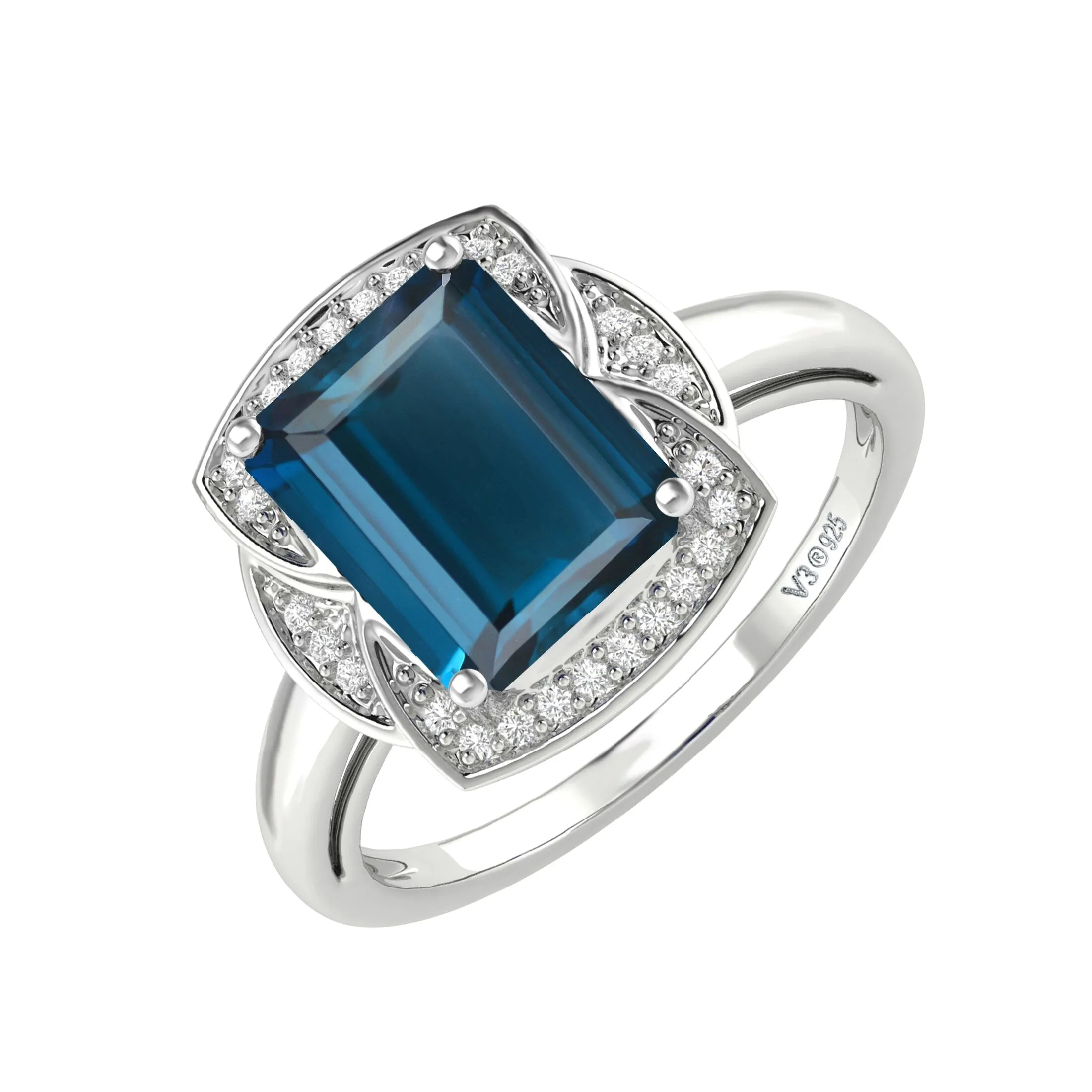 V3 Jewelry 925 Sterling Silver with Natural London Blue Topaz and White Topaz Halo Ring sold by Zulily product image thumbnail 2