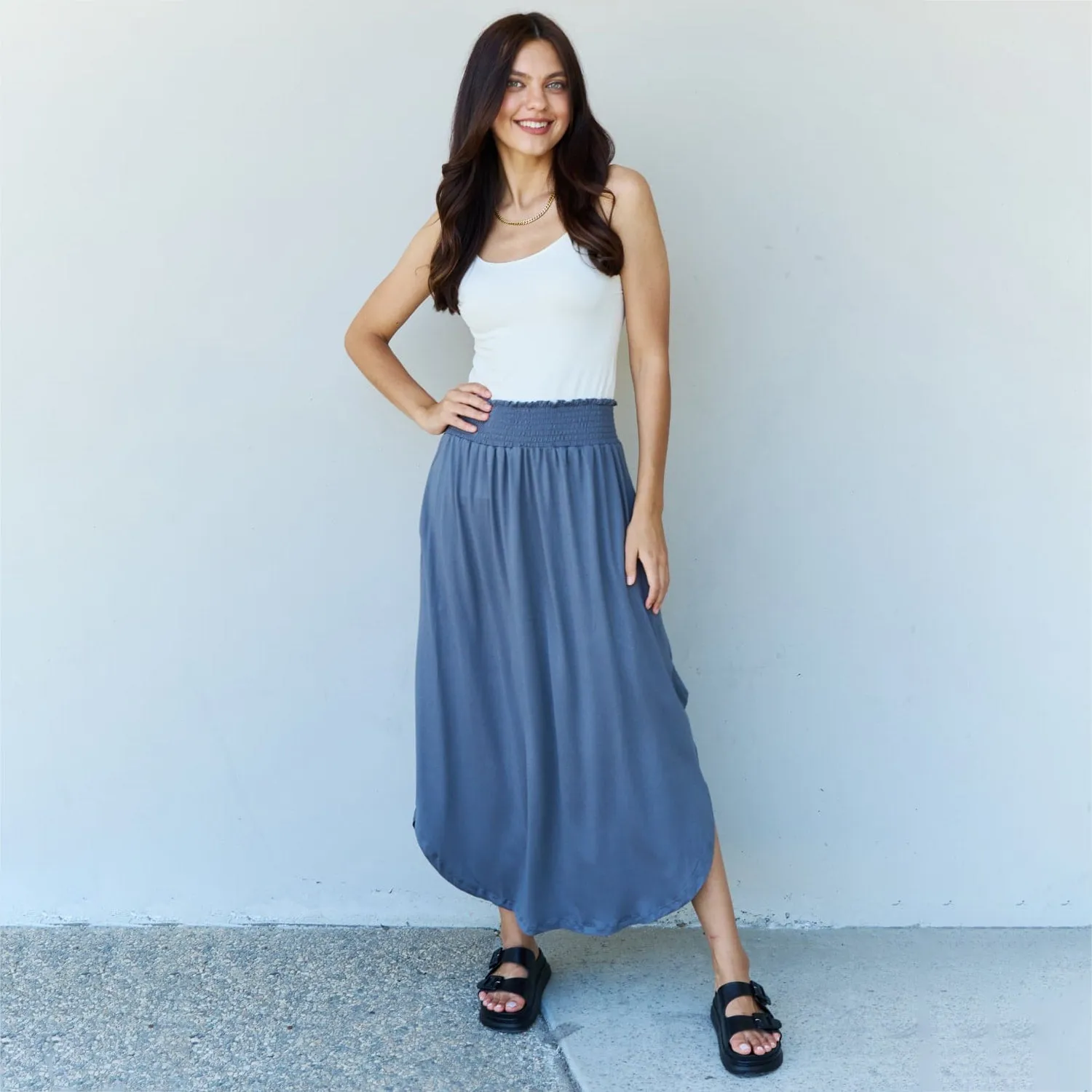 Dusty Blue High Waist Scoop Hem Maxi Skirt sold by Zulily product image thumbnail 4