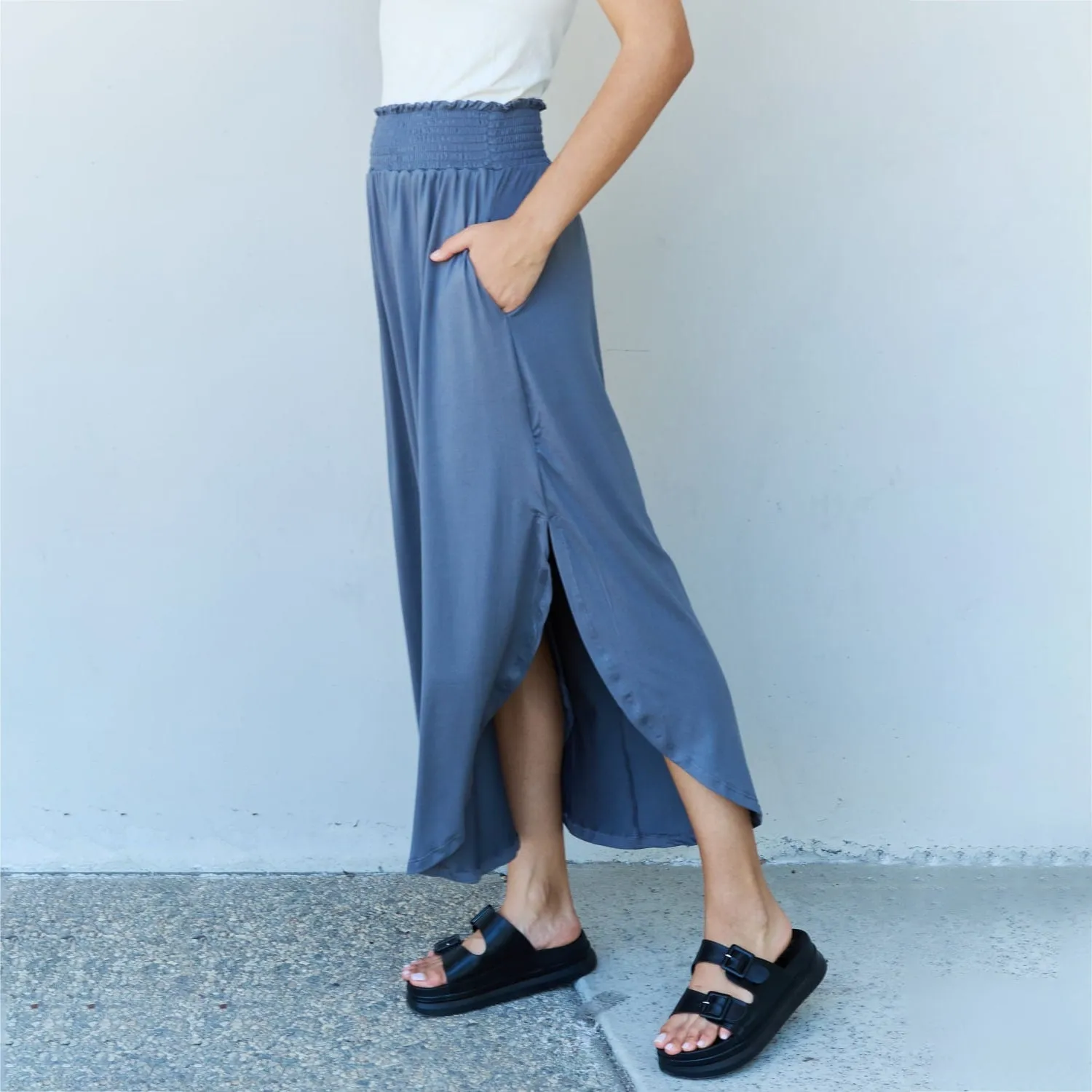 Dusty Blue High Waist Scoop Hem Maxi Skirt sold by Zulily product image thumbnail 3