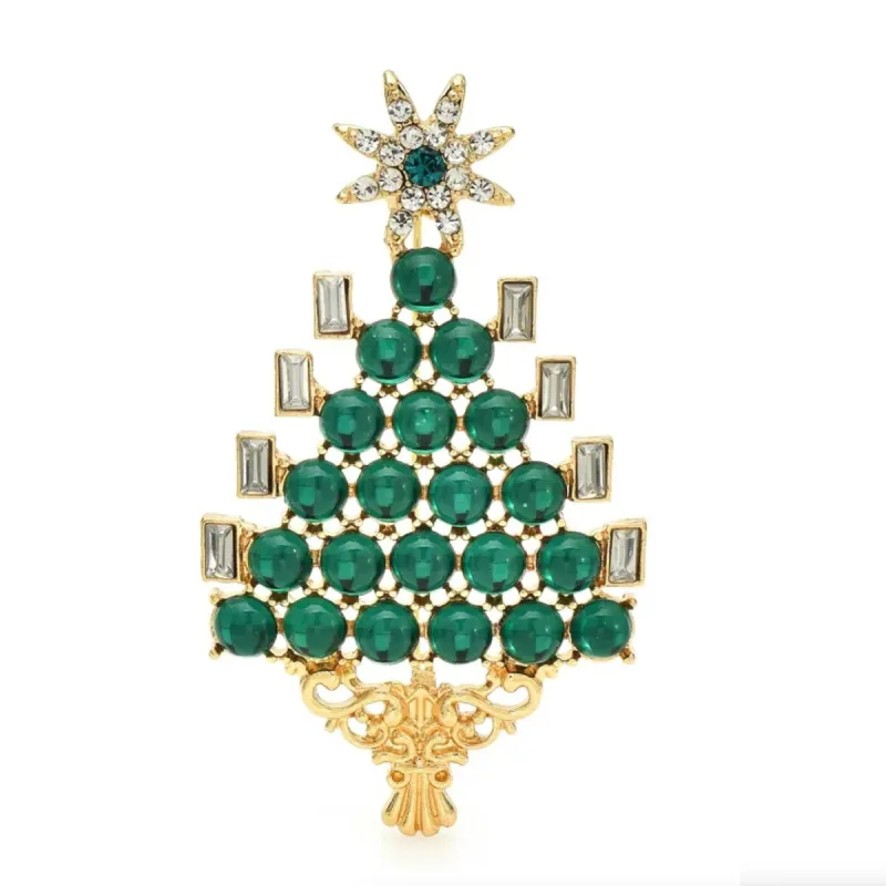 Don't AsK Goldtone & Green Crystal Ornate Christmas Tree Brooch sold by Zulily