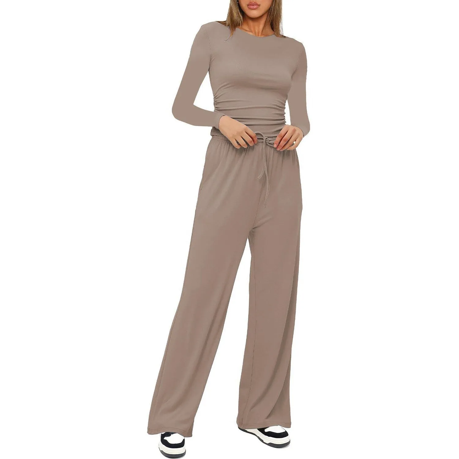 Khaki Round Neck Long Sleeve Top & Pants Set sold by Zulily product image thumbnail 2