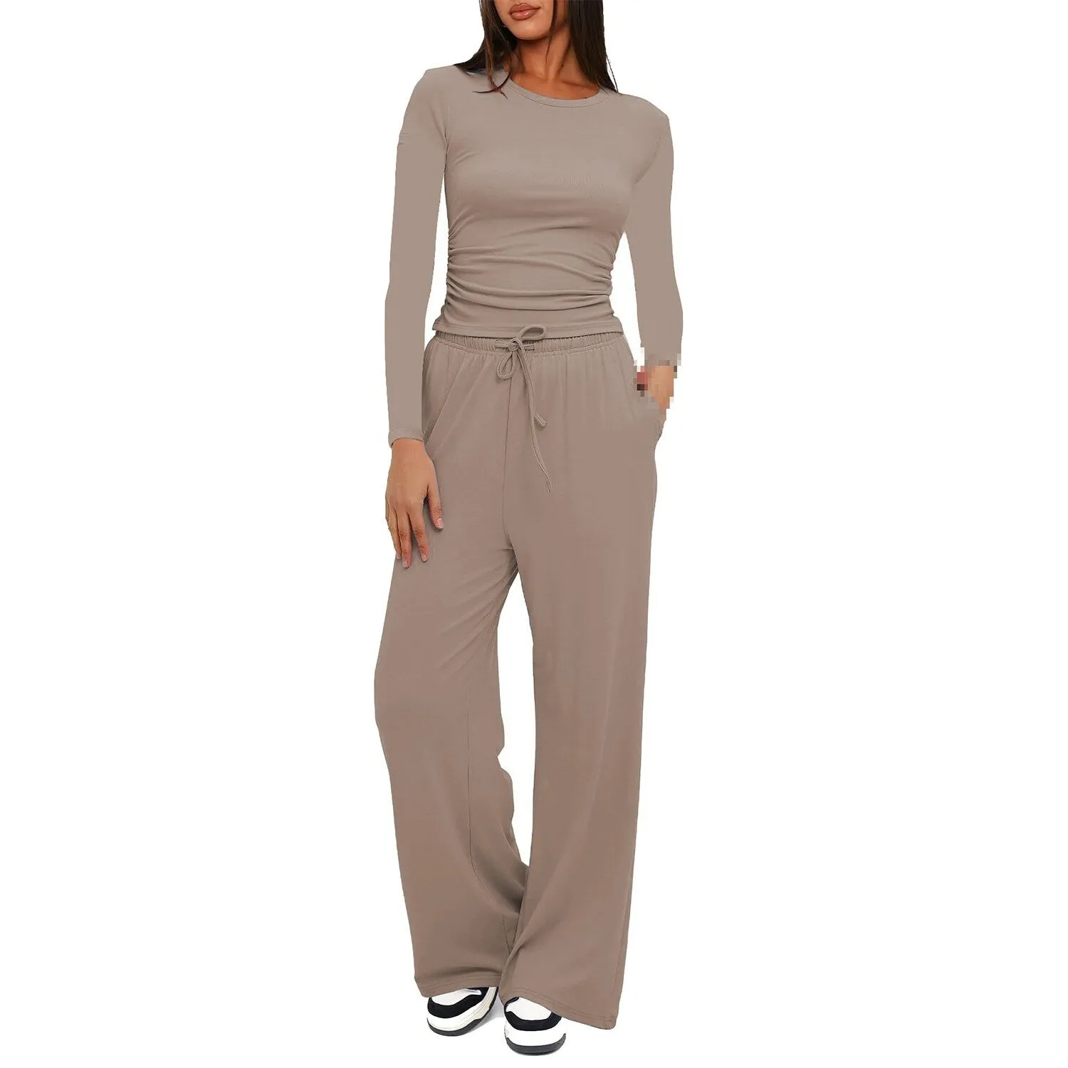 Khaki Round Neck Long Sleeve Top & Pants Set sold by Zulily