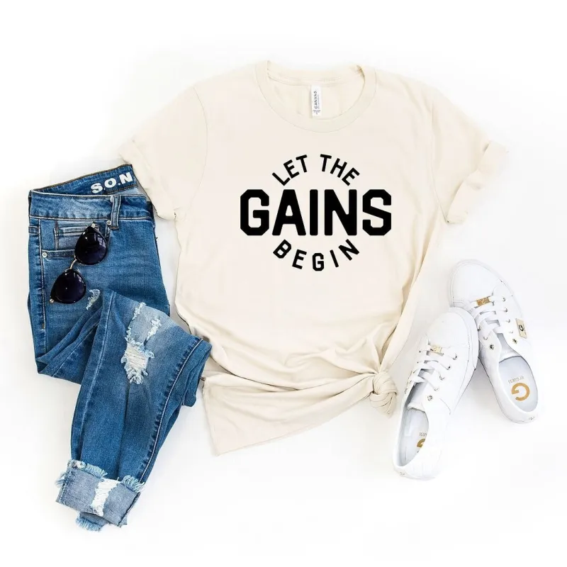 Let The Gains Begin Short Sleeve Crewnneck Tee sold by Zulily