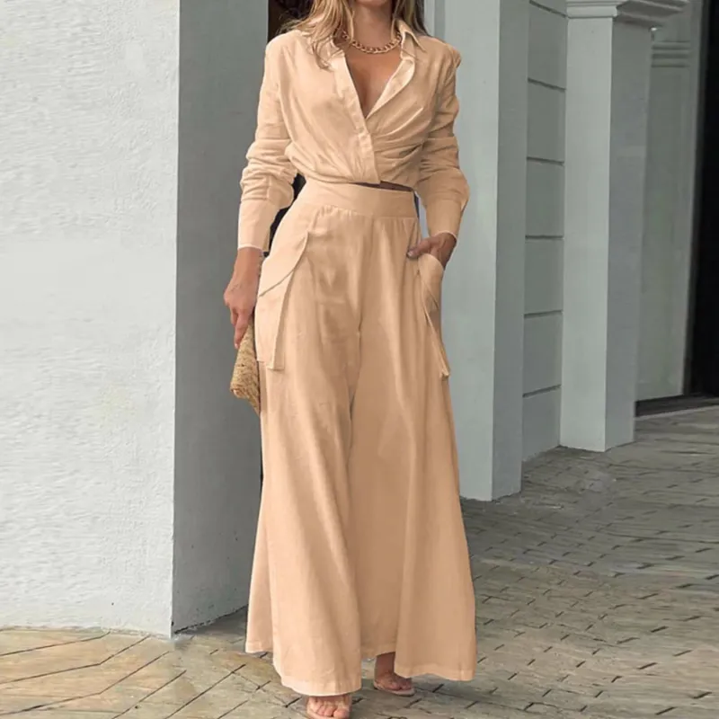 Light Orange Long Sleeve Shirt & Pocket Wide-Leg Pants sold by Zulily