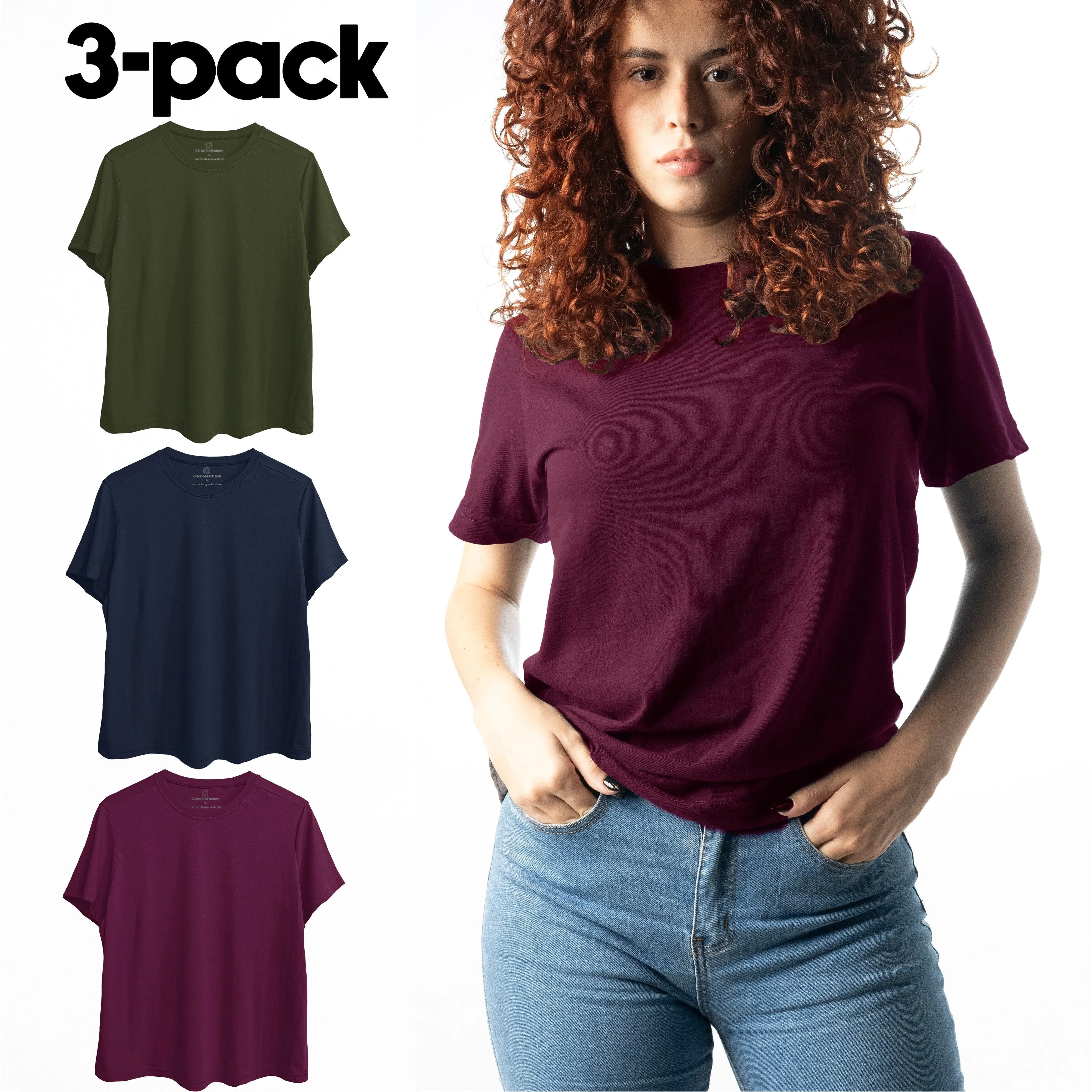 Women's boxy tee 3-pack in navy, olive, berry modal sold by Zulily