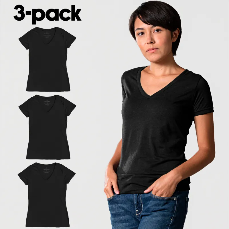 Women's v-neck fitted tee 3-pack in black modal sold by Zulily