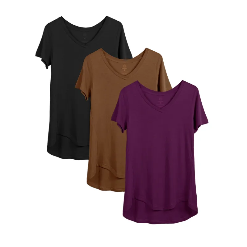 Women's hi-low tee 3-pack in black, berry, cinnamon modal sold by Zulily