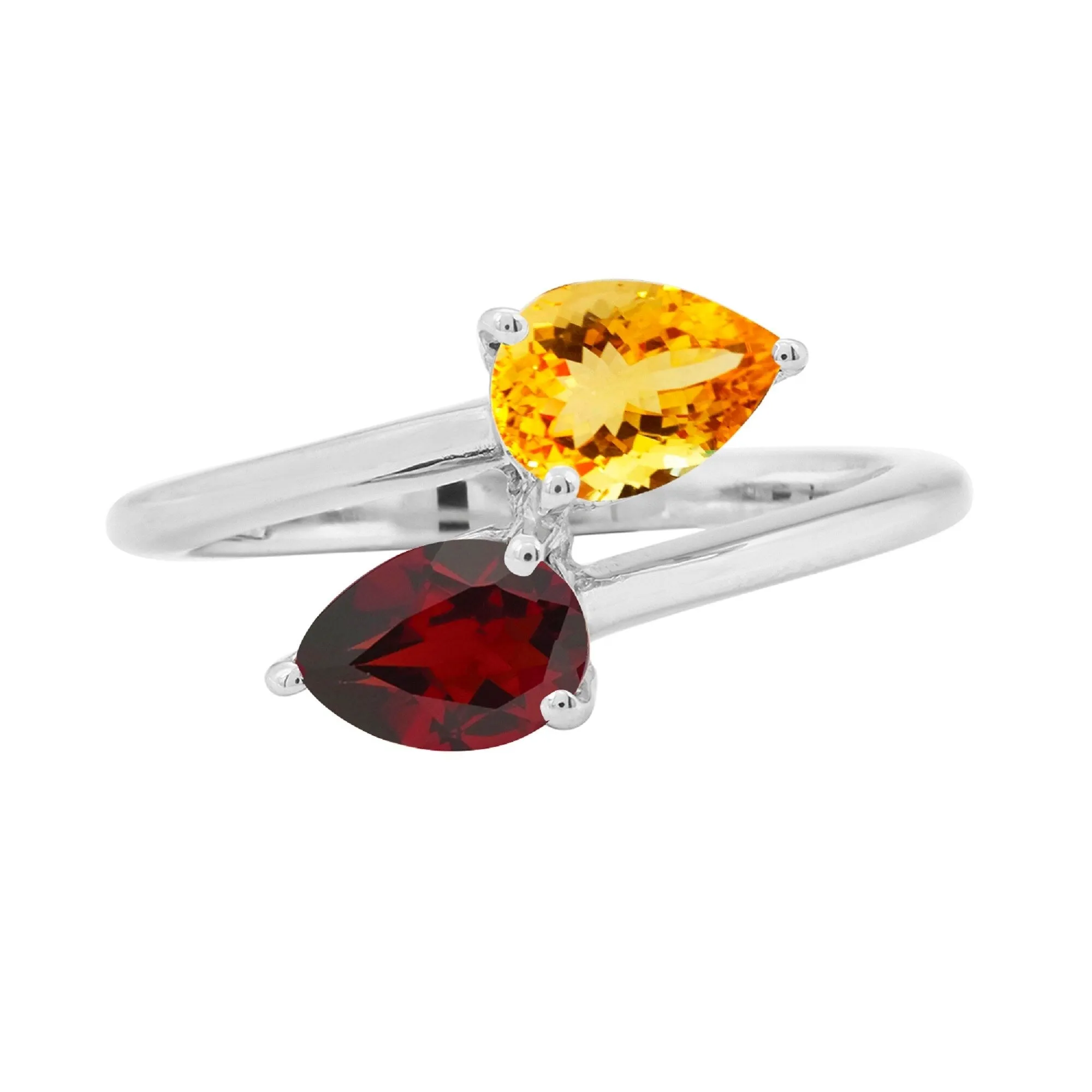 V3 Jewelry 925 Sterling Silver Pear Shape Natural Citrine and Garnet Bypass Ring for Women sold by Zulily product image thumbnail 2