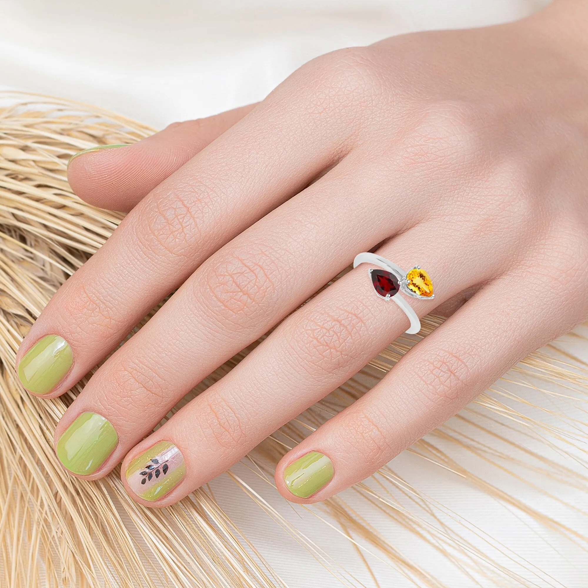 V3 Jewelry 925 Sterling Silver Pear Shape Natural Citrine and Garnet Bypass Ring for Women sold by Zulily product image thumbnail 5
