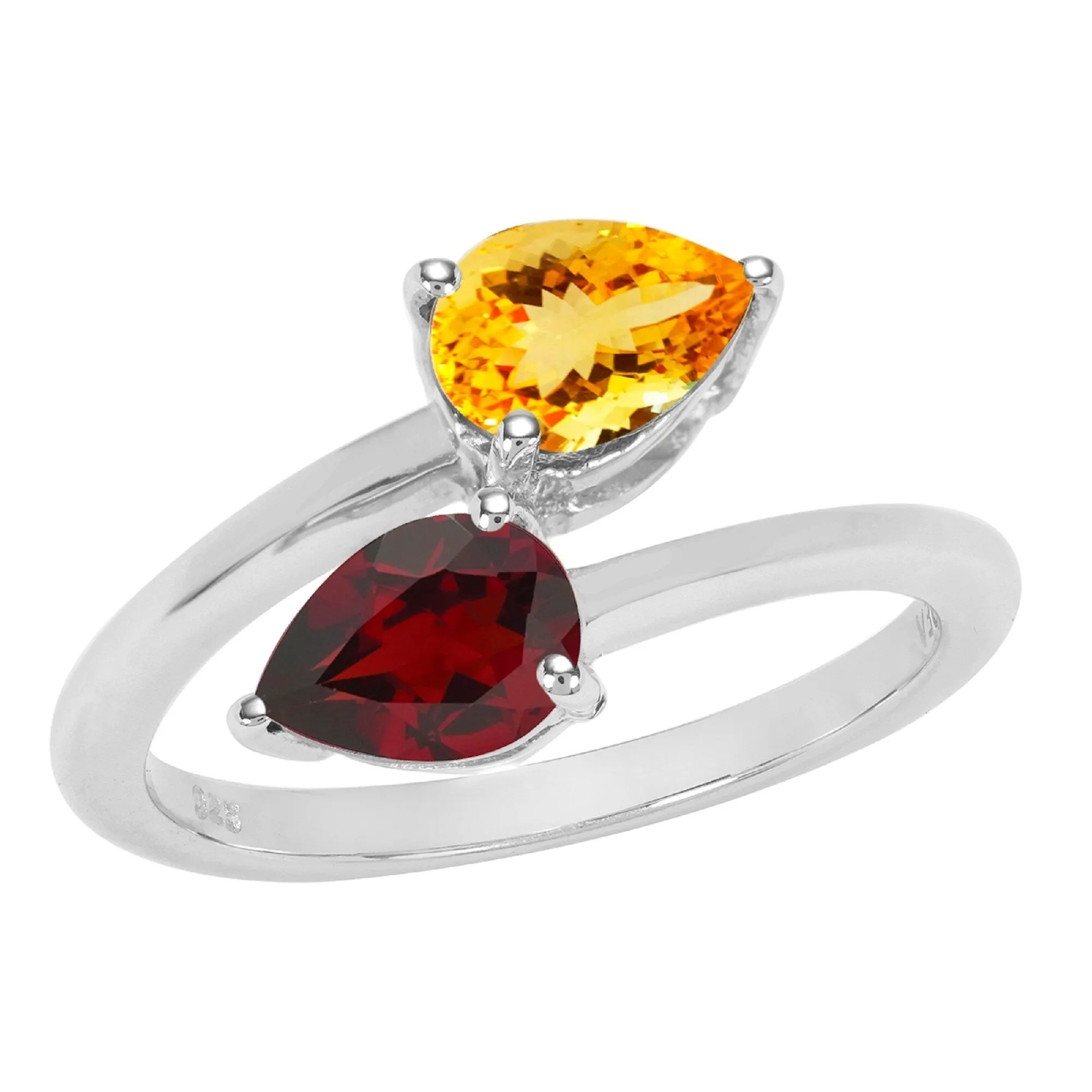 V3 Jewelry 925 Sterling Silver Pear Shape Natural Citrine and Garnet Bypass Ring for Women sold by Zulily