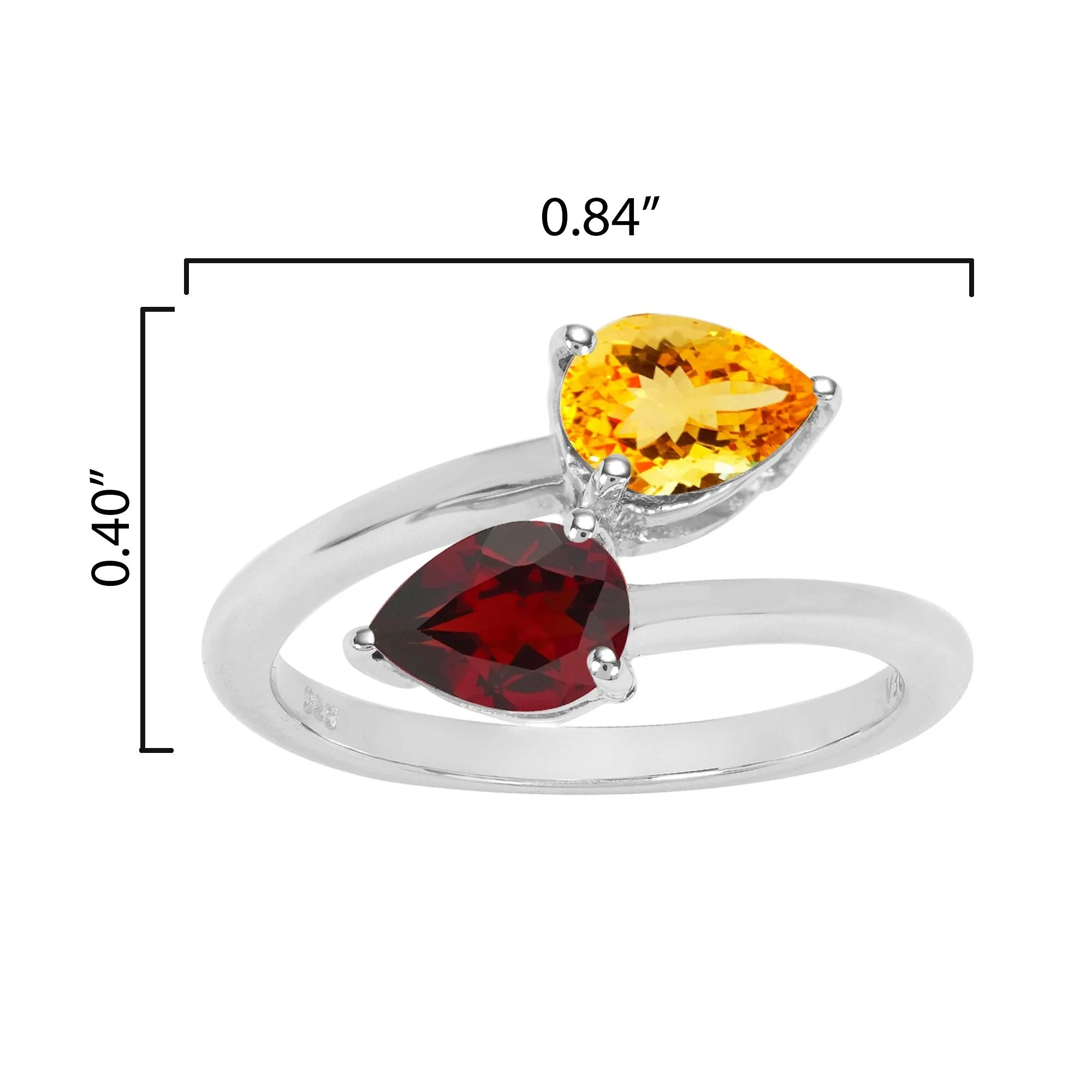 V3 Jewelry 925 Sterling Silver Pear Shape Natural Citrine and Garnet Bypass Ring for Women sold by Zulily product image thumbnail 3