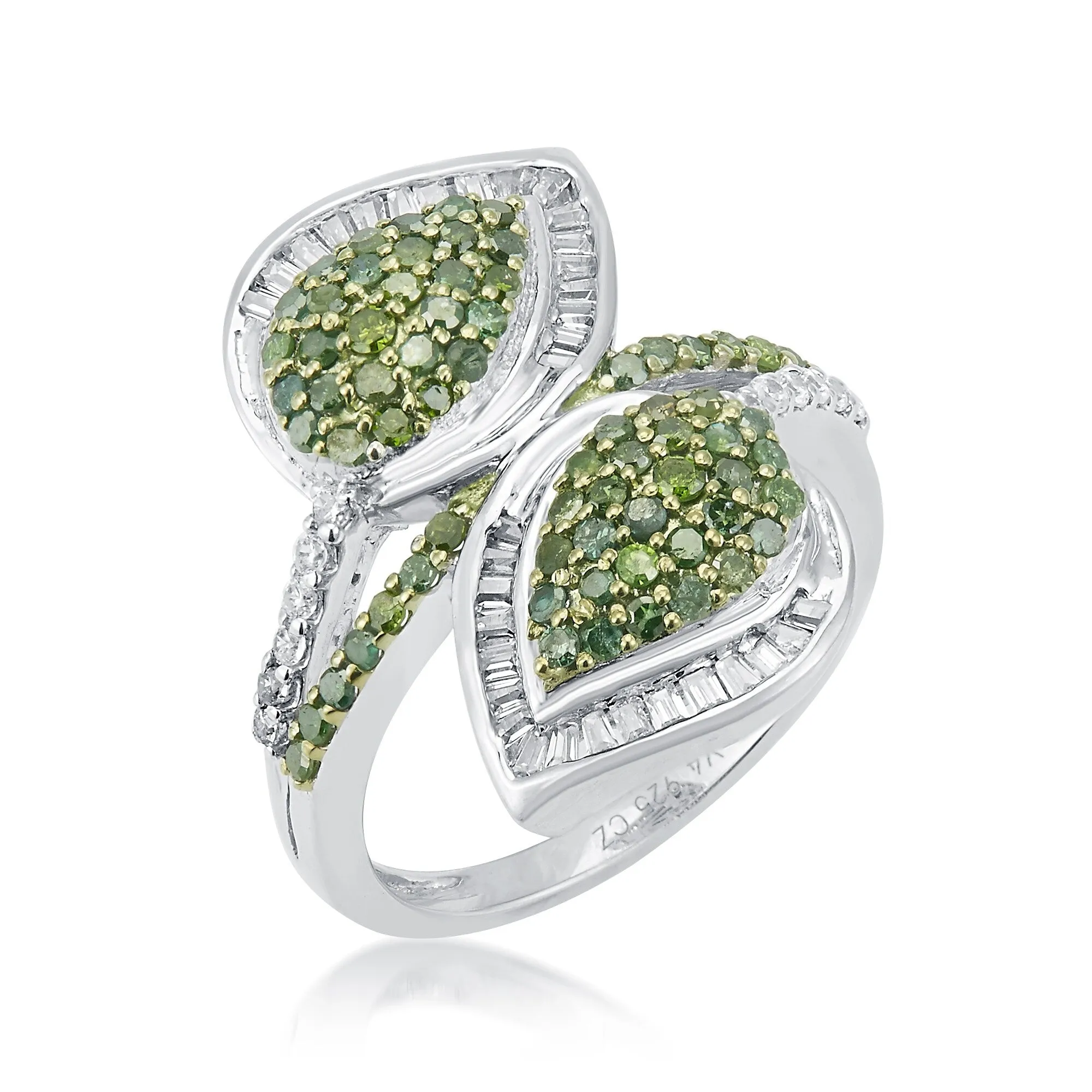 Sterling Silver 1.00 CTTW Natural Green and White Diamond Leaf Bypass Ring sold by Zulily product image thumbnail 2