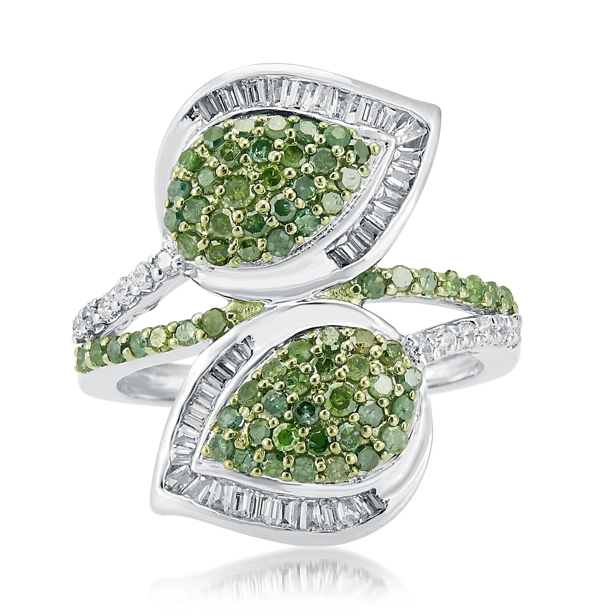 Sterling Silver 1.00 CTTW Natural Green and White Diamond Leaf Bypass Ring sold by Zulily product image thumbnail 3