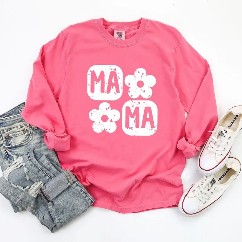 Mama Square Flower Grunge Garment Dyed Long Sleeve sold by Zulily