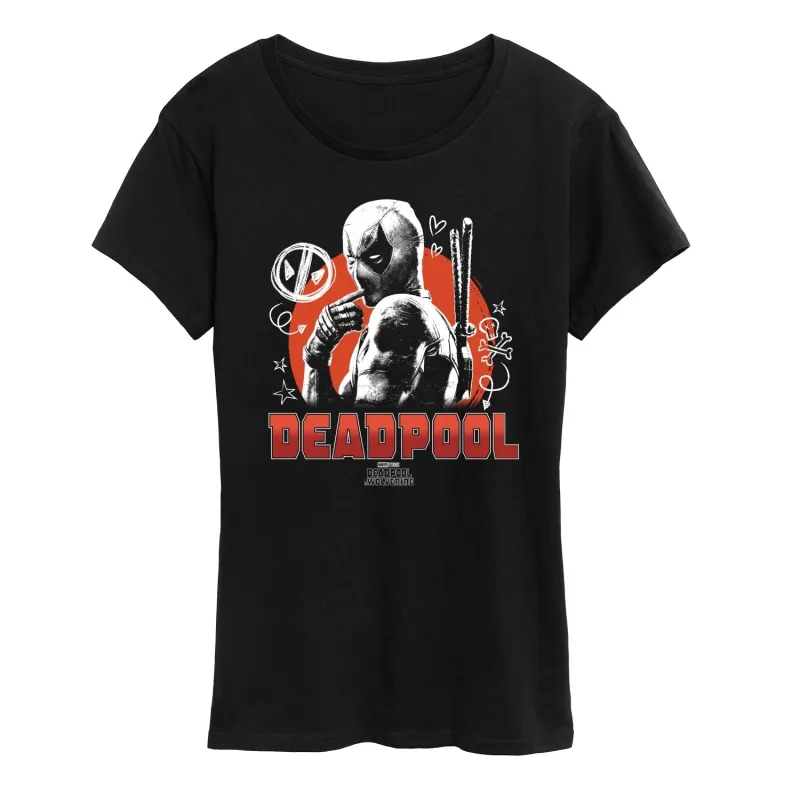Women's Deadpool With Drawings Short Sleeve Tee sold by Zulily