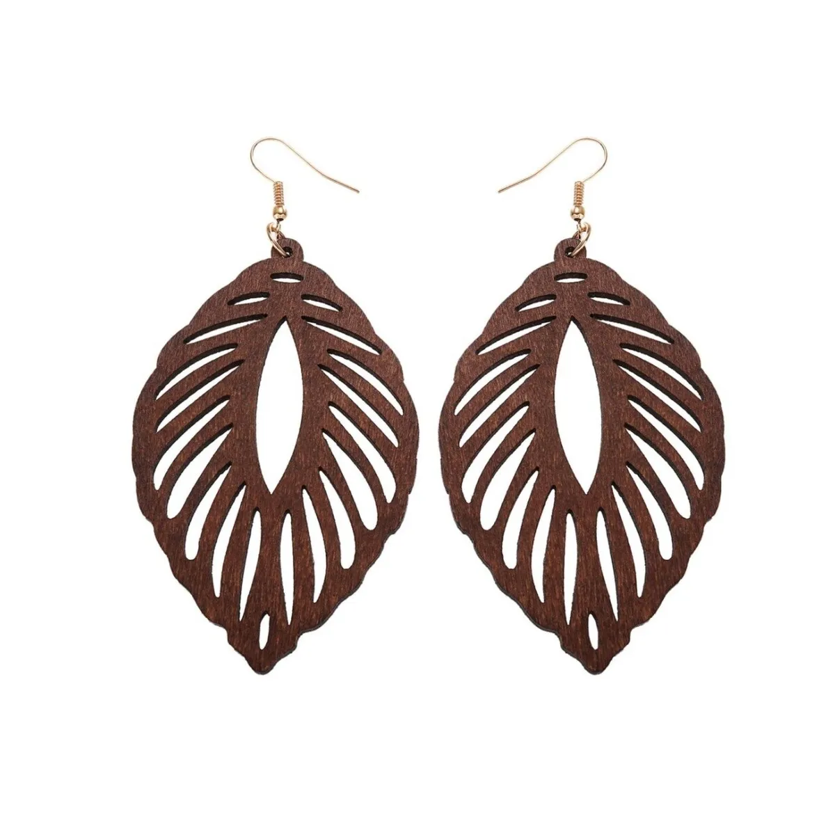 Goldtone Brown Wooden Leaf Drop Earrings sold by Zulily