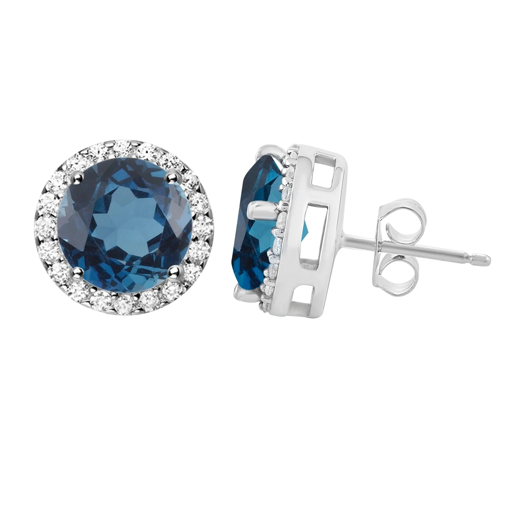 V3 Jewelry 925 Sterling Silver with Round Shape Natural London Blue Topaz and White Topaz Halo Stud Earring for Women sold by Zulily product image thumbnail 2