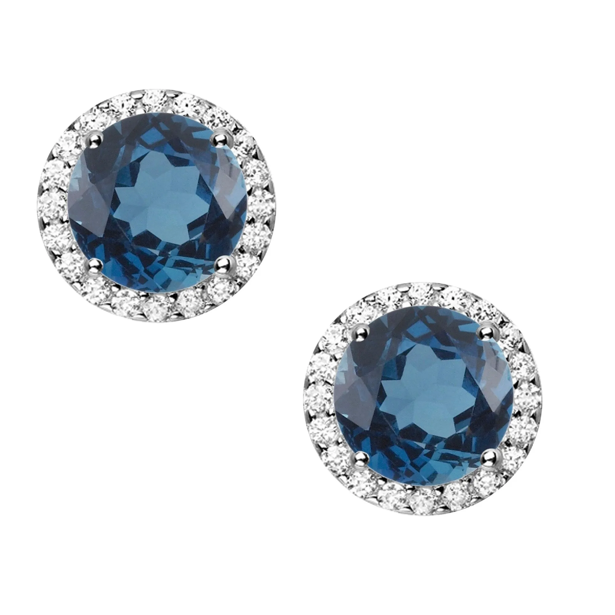 V3 Jewelry 925 Sterling Silver with Round Shape Natural London Blue Topaz and White Topaz Halo Stud Earring for Women sold by Zulily