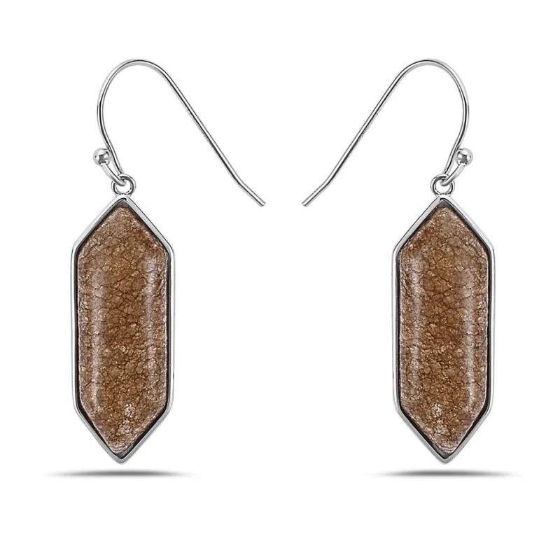 Sterling Silver Dangle Pointed Hexagon Brown Agate Earring sold by Zulily