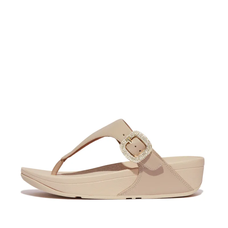 LULU Crystal-Buckle Leather Toe-Post Sandals sold by Zulily