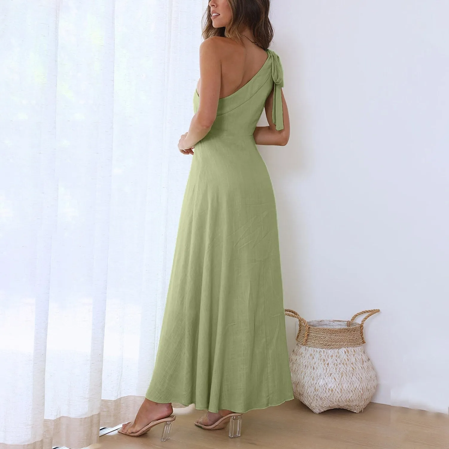 Green Tie-Bow One-Shoulder Dress sold by Zulily product image thumbnail 2