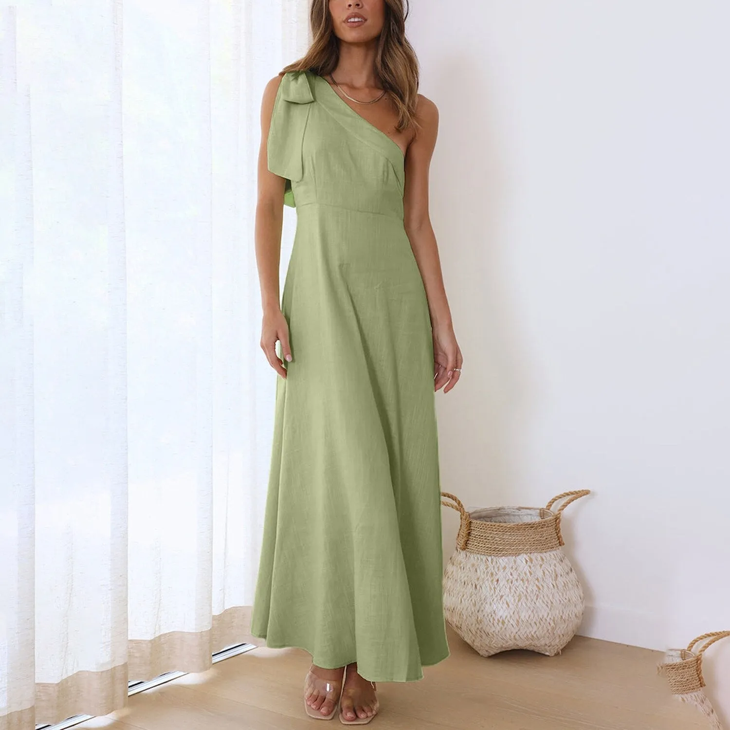 Green Tie-Bow One-Shoulder Dress sold by Zulily product image thumbnail 4