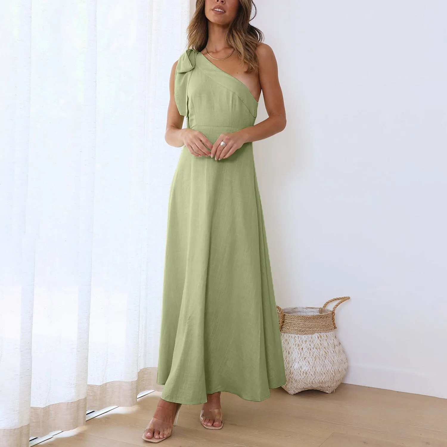 Green Tie-Bow One-Shoulder Dress sold by Zulily product image thumbnail 3